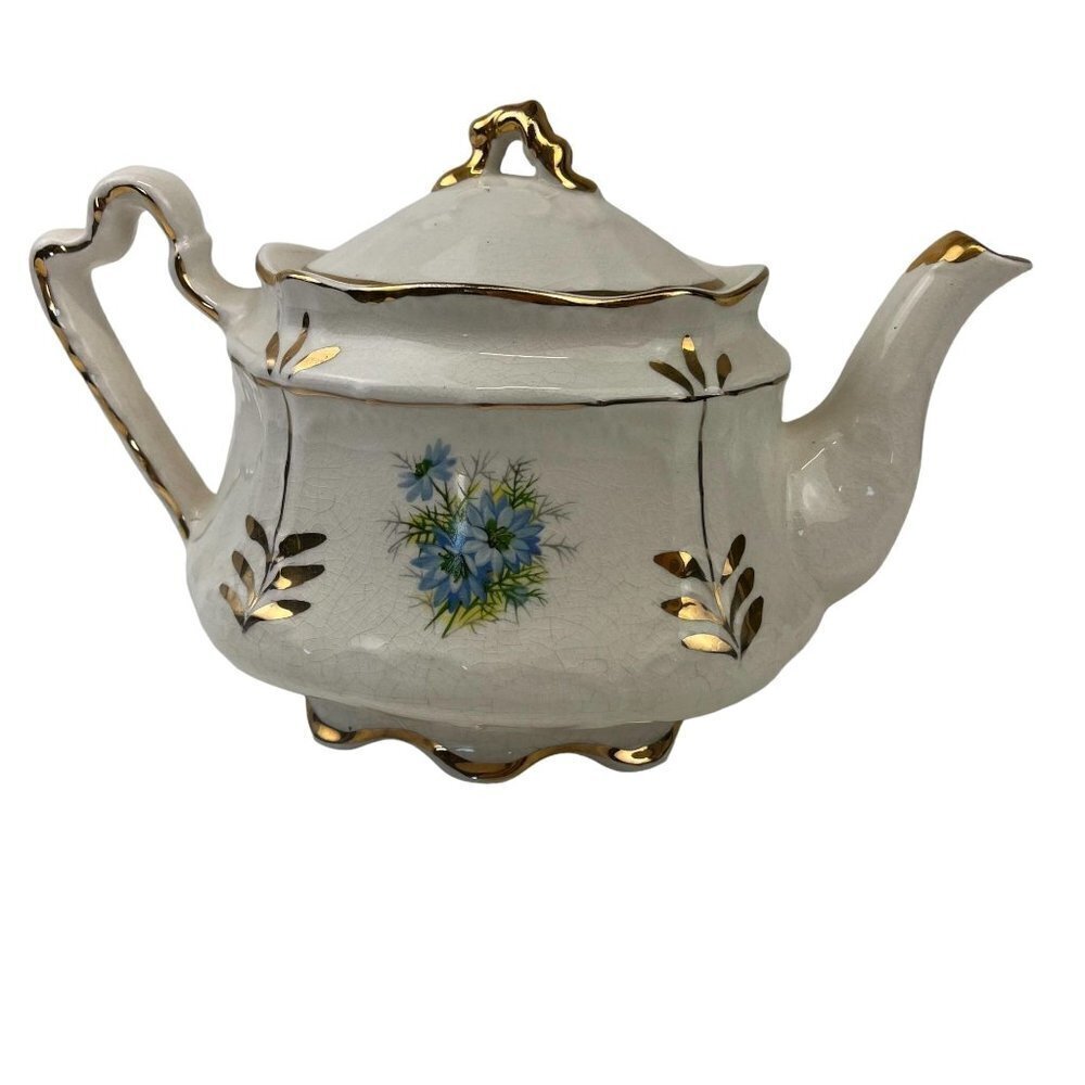 Arthur Wood England Teapot Blue Floral Porcelain Gilded Vintage Tea Pot